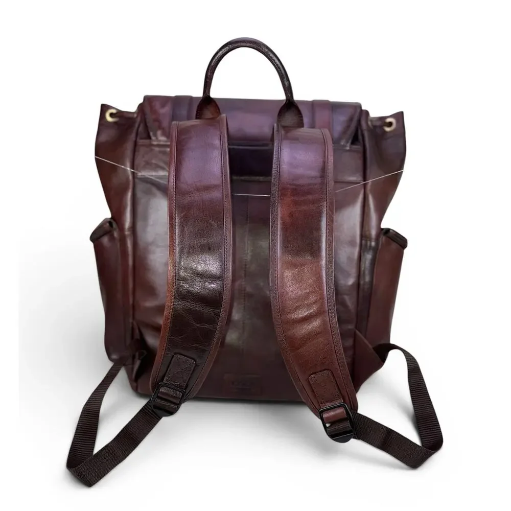 Bosca Leather Backpack Mens Large 40L Laptop Travel Bag Brown Full Grain Utility